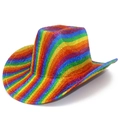 Bunter Cowboyhut mit Regenbogenstreifen, Schneeflockenmuster und Glitzer-Effekt - bunt