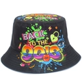 Schwarzer Anglerhut im 90er Retro-Stil mit buntem Graffiti und 'BACK TO THE 90'S' Print - Einheitsgröße / Retro Graffiti Stil (BS660)