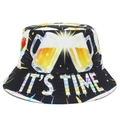 Sombrero de pescador negro de moda con estampado de cerveza y texto IT'S TIME en el ala - Brindis de Cerveza Eslogan It's Time (BS666)