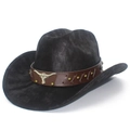 Klassischer schwarzer Western-Cowboyhut mit Lederband und Bullenkopf-Schnalle für Damen - Schwarz Klassik / Schwarz