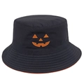 Halloween bucket hat in black with orange pumpkin embroidery and contrasting brim lining - Black