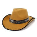 Cappello da cowboy in feltro cammello con emblema testa di toro e tesa larga cucita - Taglia unica / Cachi