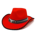 Cappello da cowboy rosso con teschio di toro argento e cinturino in pelle borchiato - Taglia unica / Rosso