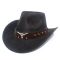 Classic faux suede western cowboy hat in dark brown with bull head emblem and studs - One Size / Dark Brown (4#)