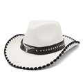 Cappello da cowboy bianco in feltro con testa di toro argento e bordi cuciti neri - Taglia unica / Bianco