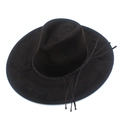 Close-up of black wide brim felt hat with braided band and elegant fringe detail - Black