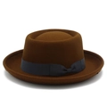 Cappello di feltro di lana marrone con nastro grigio, elegante cappello invernale - caffè