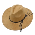 Camel wide brim fedora hat with black woven band and stylish fringe tassels - Khaki
