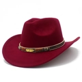 Classic burgundy wide-brim western cowboy hat with golden feather and bead accents - Burgundy