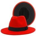 Cappello fedora bicolore rosso e nero con nastro elegante per spettacoli teatrali - Esterno Rosso Interno Nero