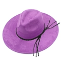 Classic dark purple wide brim fedora hat with black braided rope and side tassel detail - Purple