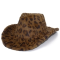 Cappello da cowboy in peluche leopardato con tesa larga per stile alla moda invernale - Leopardo Marrone Scuro