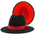 Cappello fedora classico nero e rosso con tesa a contrasto e fascia decorativa abbinata - Esterno Nero Interno Rosso