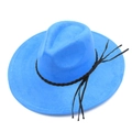 Classic bright blue wide brim fedora hat with black woven band and long tassels detail - Blue