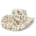 Cappello da cowboy in ecopelliccia leopardata con macchie rosa e tesa larga per l'inverno - Leopardato Rosa Beige