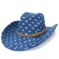 Deep blue denim cowboy hat with sparkling silver sequins and vintage distressed details - One Size / Blue