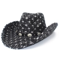Cappello da cowboy in denim nero retrò con dettagli di paillettes e fibbia metallica - Taglia unica / Nero