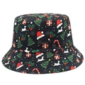 Detailed view of Christmas bucket hat with festive reindeer and snowflake patterns - Black Reindeer Christmas Tree Gift Print (6#)
