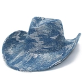 Cappello da cowboy in denim blu con paillettes argento e tesa larga curva alla moda - Taglia unica / Blu