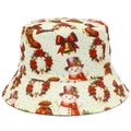 Christmas bucket hat featuring Santa, reindeer, and snowman prints on a white background - Off-white Snowman Bell Gift Bag Print (7#)