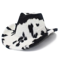 Cappello da cowboy in morbido peluche con stampa mucca bianca e nera per l'inverno caldo - Nero