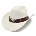 Classic cream faux suede western jazz hat with brown leather band and silver bull head badge - One Size / Ivory (7#)