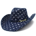 Cappello da cowboy in denim blu scuro con fori e paillettes argentate per feste ed eventi - Blu scuro