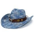 Cappello da cowboy in denim blu con paillettes argentate e stemma testa di toro in metallo - Blu