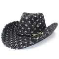 Cappello da cowboy nero in denim consumato con paillettes argentate e tesa larga - Nero