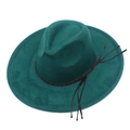Close-up of dark green felt fedora with a brown braided leather band and side tassel - Dark Green