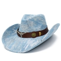 Cappello da cowboy in denim azzurro con paillettes argento e stemma di toro in metallo - Azzurro