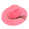Neonpinker breitkrempiger Filzhut aus Wildlederimitat mit braunem geflochtenem Quastenband - Einheitsgröße / Dunkelrosa