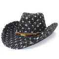 Distressed black denim jazz hat with silver sequins and feather charm braided band - Black