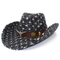 Distressed black denim cowboy hat with silver sequins and metallic bull head emblem - Black