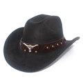 Faux suede jazz hat in charcoal black with a leather band and silver bull head emblem - One Size / Dark Brown (4#)