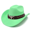 Mint green faux suede jazz hat with brown leather band and silver bull head icon - One Size / Mint Green(5#)