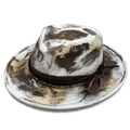 Vintage distressed heart top felt fedora hat with bohemian beads and artistic texture - White Bohemian Distressed Style