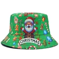 Green Christmas bucket hat with Santa print and white ribbon showing Christmas text - One Size / Green Cartoon Style (BS681)
