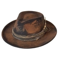 Vintage distressed brown wool felt fedora with decorative feather band for men and women - Dark Brown Distressed Vintage Style