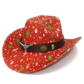 Rode cowboyhoed met verfspatten, leren band en zilveren stierkop versiering - Rood