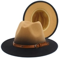 Détail d'un chapeau de jazz en feutre dégradé camel et noir avec lanière en cuir - Camel Dégradé Noir (11#)