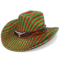 Sparkly red and green striped Christmas cowboy hat with metallic bull emblem and sequins - One Size / Green