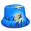 Sky blue Christmas bucket hat with reindeer and yellow moon winter landscape pattern - One Size / Sky Blue Winter Reindeer (4#)