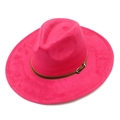 Detail of fuchsia wide brim fedora with suede texture and leather strap buckle - One Size / Rose Red