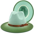Chapeau Fedora en laine bicolore vert menthe et vert foncé avec bande en cuir clouté - Vert Menthe Vert Foncé Contraste (6#)