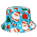 Close-up of light blue bucket hat with all-over Christmas icons and penguin pattern - One Size / Sky Blue All-over Penguin Christmas (5#)