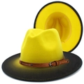 Cappello Fedora a tesa larga sfumato giallo e nero con cinturino decorativo marrone - Corona Gialla Tesa Nera (4#)