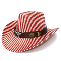 Glinsterende cowboyhoed met rood-zilveren strepen en een stoere western stier gesp - Rode Streep