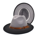 Cappello fedora bicolore alla moda con tesa larga e cinturino in pelle vintage - Cima Grigio Chiaro Tesa Nera (2#)