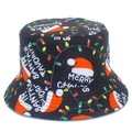 Detail of Christmas bucket hat featuring festive Santa and Merry Christmas prints - One Size / Black Santa's Favorite (6#)